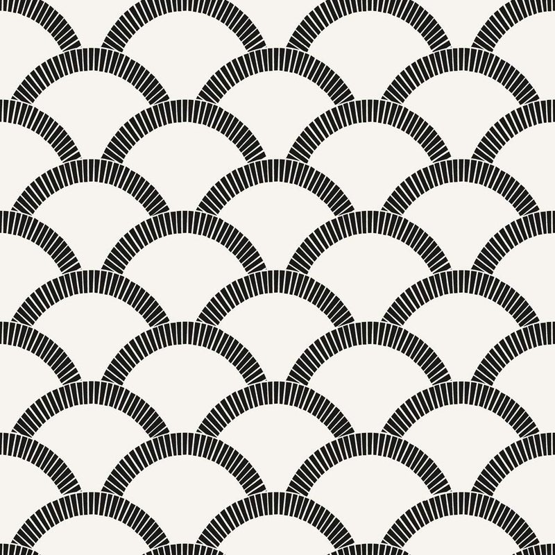 Tempaper Black & Cream Mosaic Scallop Removable Peel and Stick Wallpaper, 20.5 in X 16.5 ft, Made in the USA - Image 1